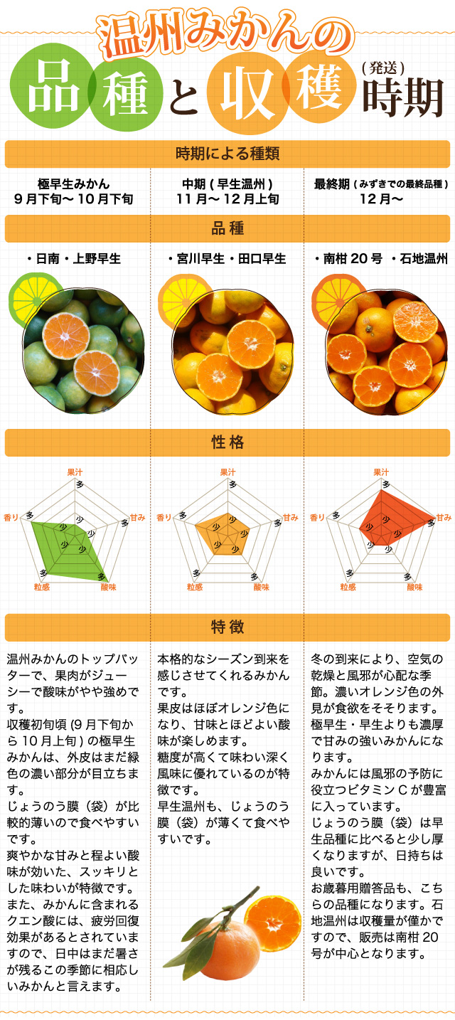 温州みかんの品種と収穫の時期
